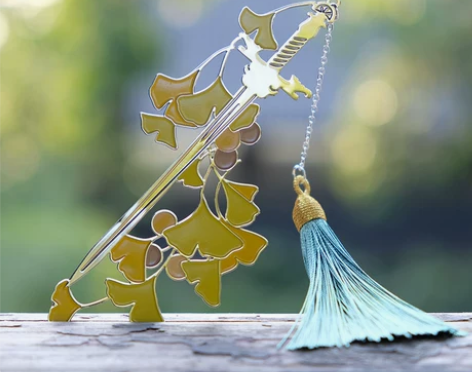 侠影金属书签中国风古典文具银杏叶宝剑古风