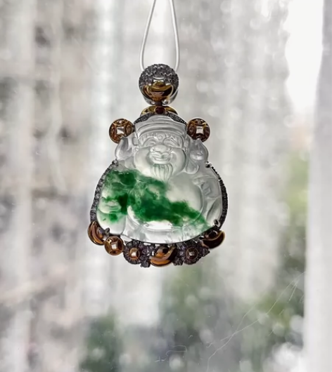 【在途】冰玻肚里藏金财神，18K金真金真钻...