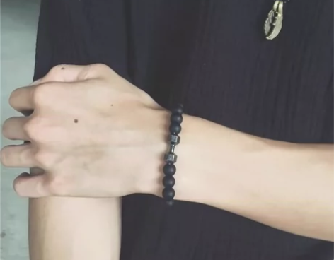 全新欧美元素潮牌高亮黑哑铃手串情侣磨砂百搭...