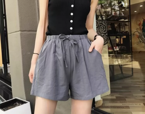 棉麻休闲短裤女大码阔腿裤居家沙滩热裤夏季宽...