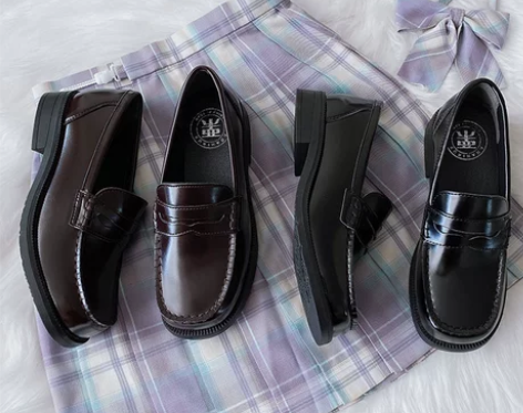 栗原熊 小方熊现货 圆方头jk制服鞋高跟/...