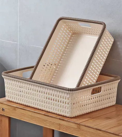 仿藤编桌面收纳筐   篮家用浴室杂物置物篮...
