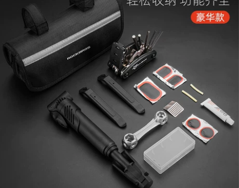 组合洛克兄弟自行车维修工具包补胎打气筒修理...