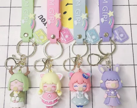 卡通泡泡公主可爱钥匙链情侣书包钥匙扣吊坠汽...