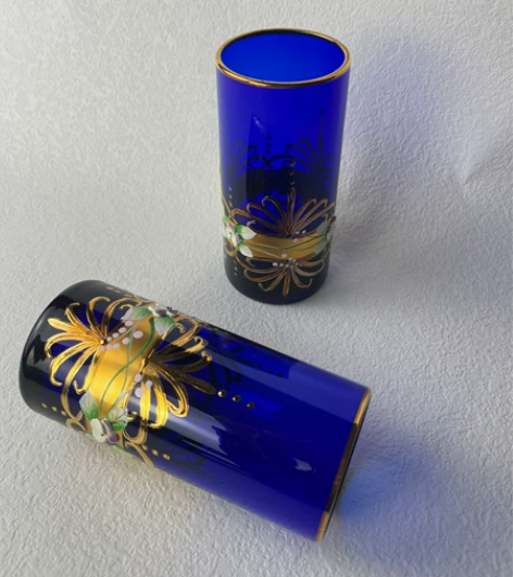 捷克波西米亚克莱因蓝水晶玻璃杯 24K真金...