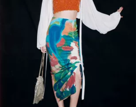 风家窄众摩登东方写意霓裳麻感手绘针织印染抽...