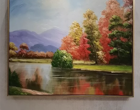 手绘油画厚油刀笔风景画现货实拍美式亮色连框...