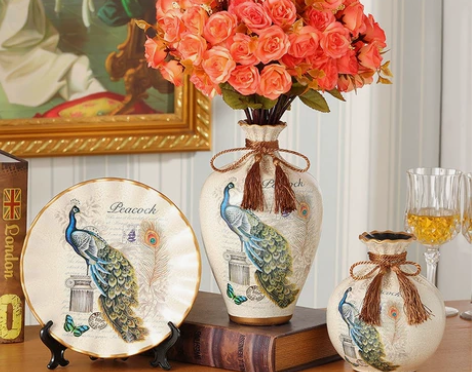 陶瓷花瓶三件套摆件家居客厅电视柜创意装饰品...