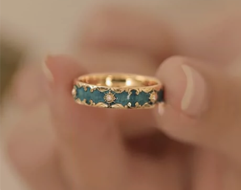 【捡漏】 vintage中古珐琅戒指花纹孔...