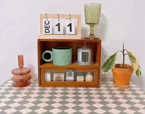 【绝美】实木复古木质柜创意复古桌面办公室收...