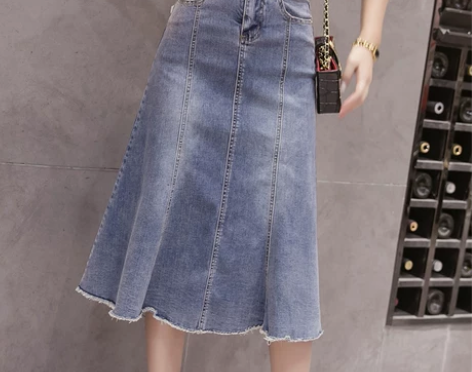 中长款女牛仔裙半身裙a字款高腰显瘦女春夏季...