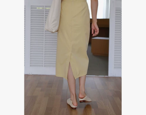 春夏百搭复古棉布开叉包臀一步裙过膝中长款高...