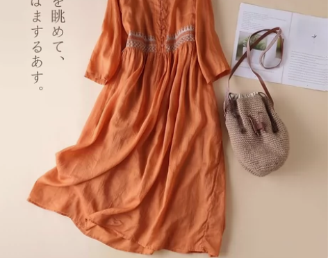 亏本清仓 100%纯棉民族风刺绣连衣裙文艺...