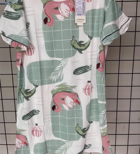 红豆居家女士纯棉睡裙甜美田园风短袖裙圆领可...