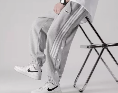 工装裤男美式春秋侧条纹排扣束脚运动裤子男宽...