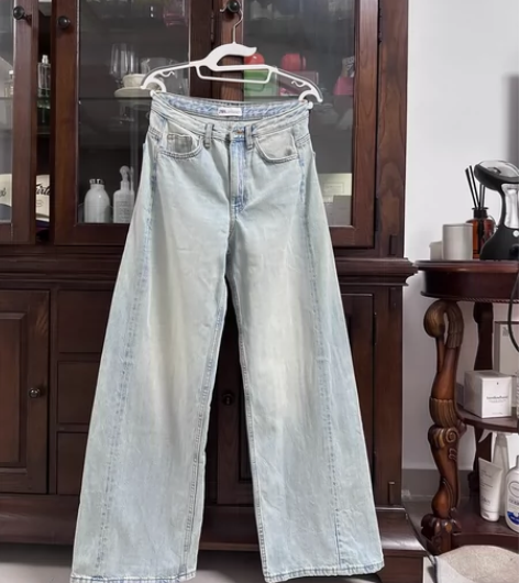 Zara 蓝色阔腿牛仔裤 S码 34码 版...