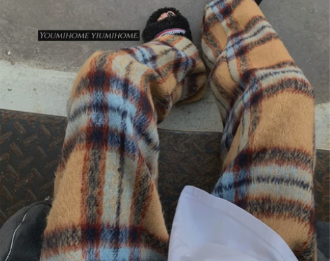 秋冬新款韩国ins复古长毛毛呢格子直筒休闲...